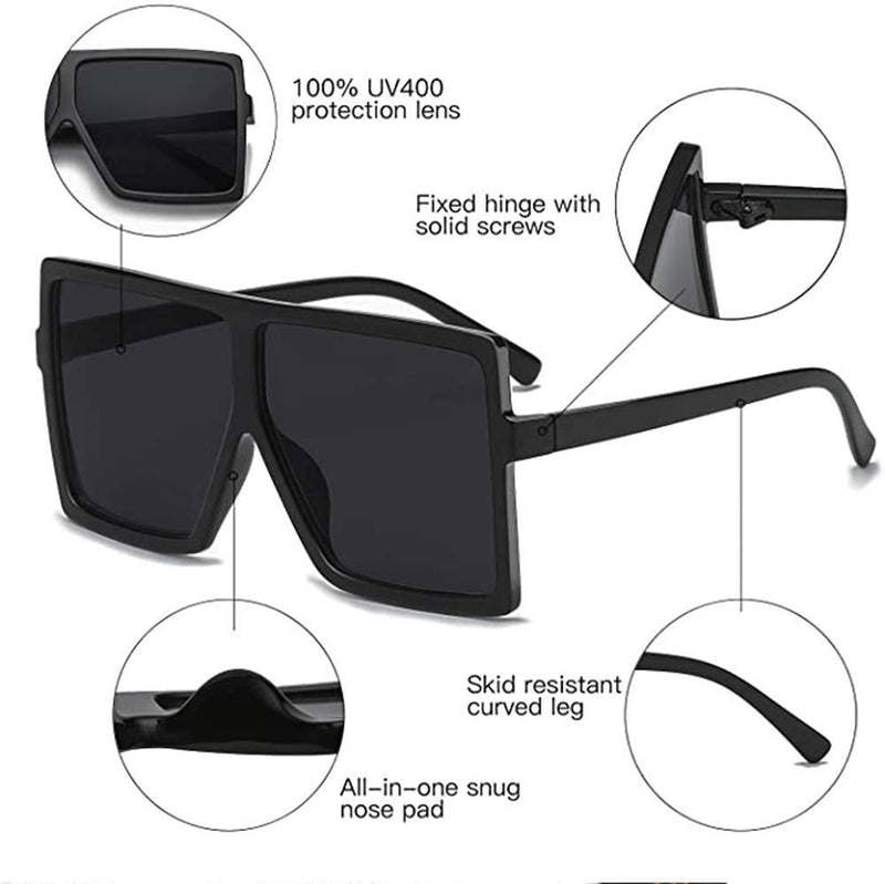 [Australia] - FOURCHEN Oversized Square Sunglasses for Women Flat Top Fashion Shades Black 