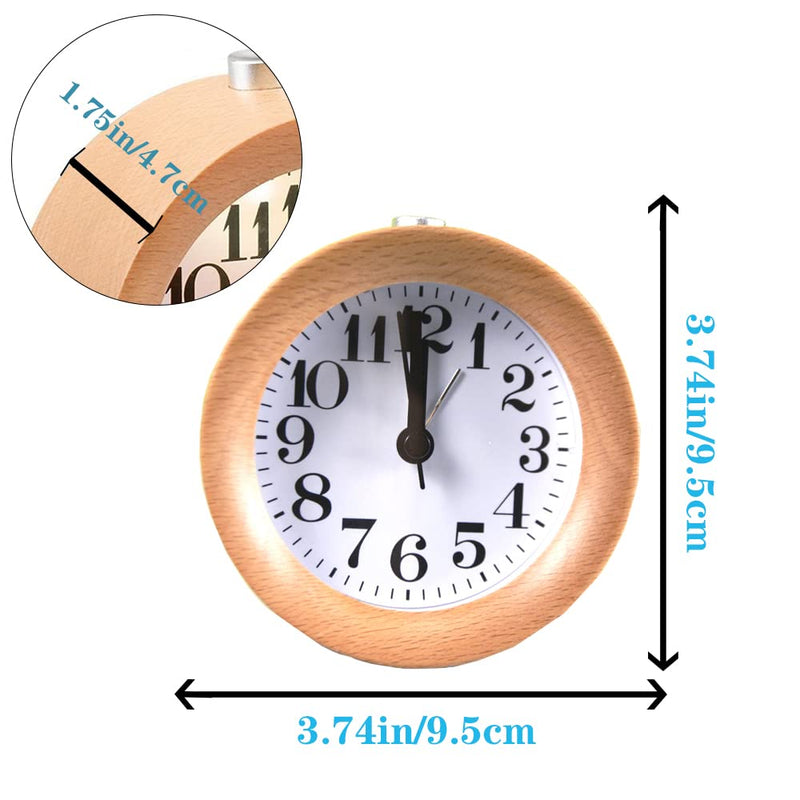 [Australia] - ECVISION Handmade Classic Small Round Silent table Snooze beech Wood Alarm Clock with nightlight Light Woodgrain 