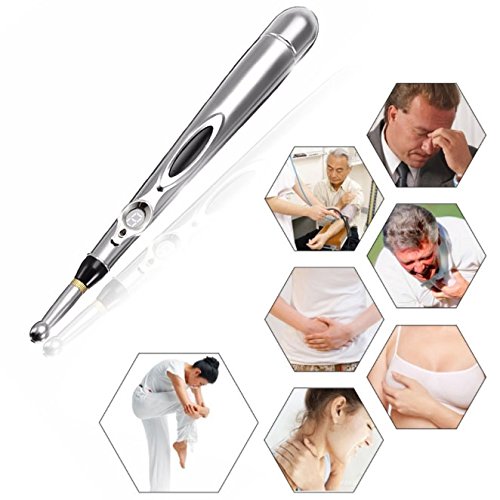 [Australia] - OFKPO Acupuncture Pen Meridian Pain Relief Massager Body Massage, Electronic Meridian Acupuncture Massager Pen (Silver) 