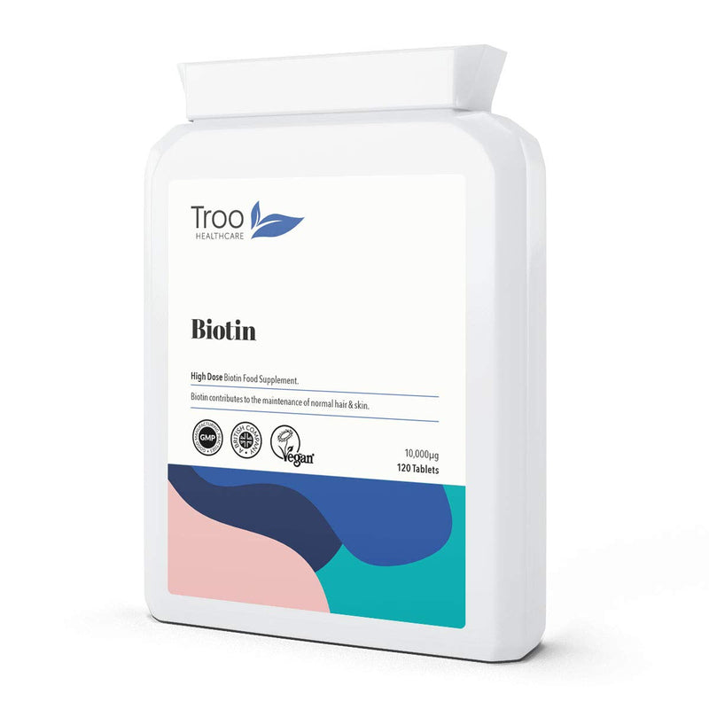 [Australia] - Biotin 10000�g Supplement - 120 High Strength 10000 mcg Vitamin B7 Tablets for Hair Skin and Nail Support - UK Manufactured to GMP Standards - 4 Month Supply 