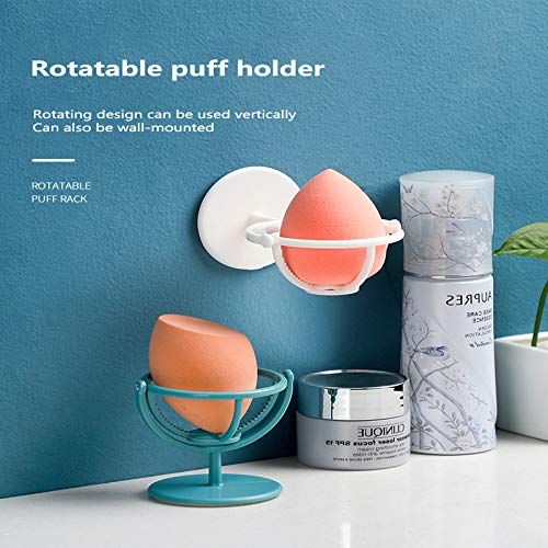 [Australia] - IKAAR 2pcs Beauty Blender Holder Makeup Sponge Puff Holder Rotatable Wall-Mounted Cosmetic Shelf Sponge Holder Stand (Blue + White) 