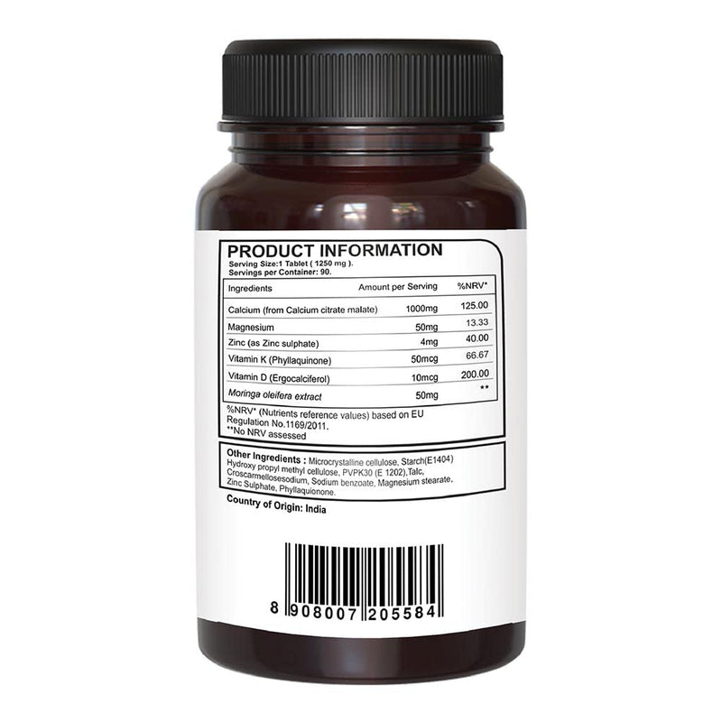 [Australia] - Pure Nutrition Ultra Calcium Citrate 1000mg Highly absorbable Calcium Supplement with Calcium Citrate Malate, Vitamin D, Zinc and Magnesium - 1 Tablet Daily (90 Veg Tabs) Non-GMO | Gluten-Free 