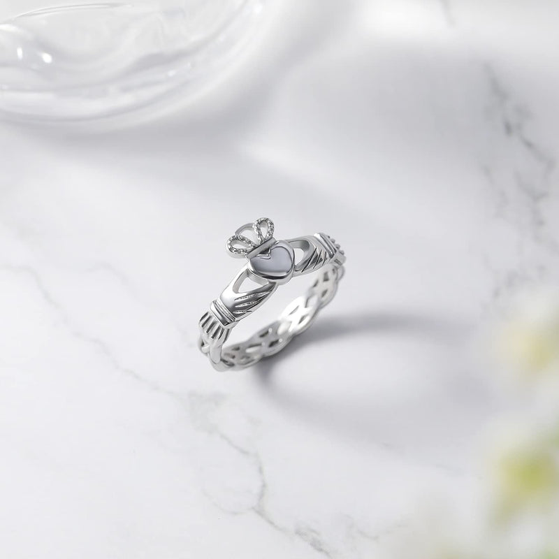 [Australia] - Greenpod Stainless Steel Rings for Women Girls Silver Irish Claddagh Rings Love Heart Celtic Knot Crown Wedding Band Size 4-12 4.5 