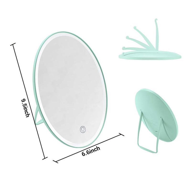 [Australia] - Elecguru Lighted Makeup Mirror Touch Screen High Definition,USB Rechargeable Adjustable Brightness Cosmetic Mirror,Protable Makeup Mirror for Bedroom/Travelling (Green) Green 