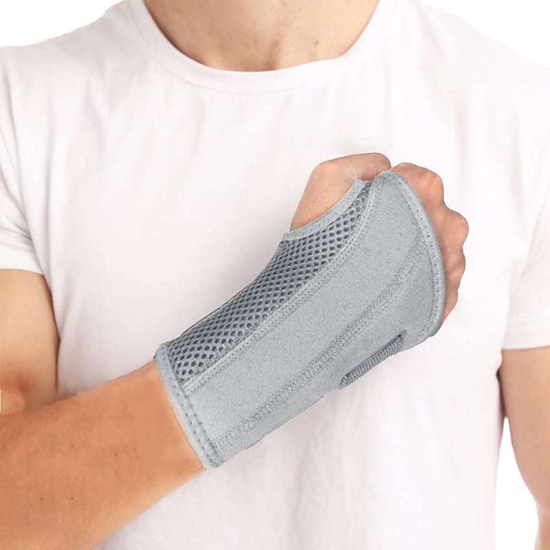 [Australia] - NuCamper Wrist Brace Carpal Tunnel Right Left Hand for Men Women, Night Wrist Sleep Supports Splints Arm Stabilizer with Compression Sleeve Adjustable Straps,for Tendonitis Arthritis Pain Relief Left Hand-Gray Small/Medium (Pack of 1) 