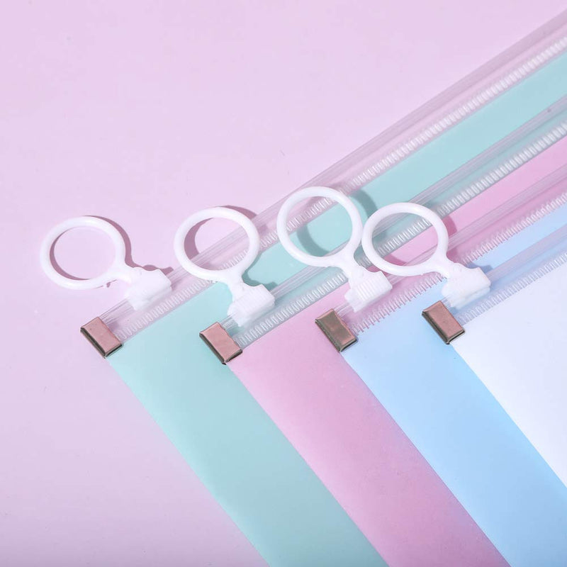 [Australia] - Zipper Face Cover Organizer Storage Bag Envelope Letter Size Face Covers Container Portable Organizer for School Office Supplies Set of 4 in 4 Assorted Colors Blue Pink Clear Green 8.7 x 5 inches People 
