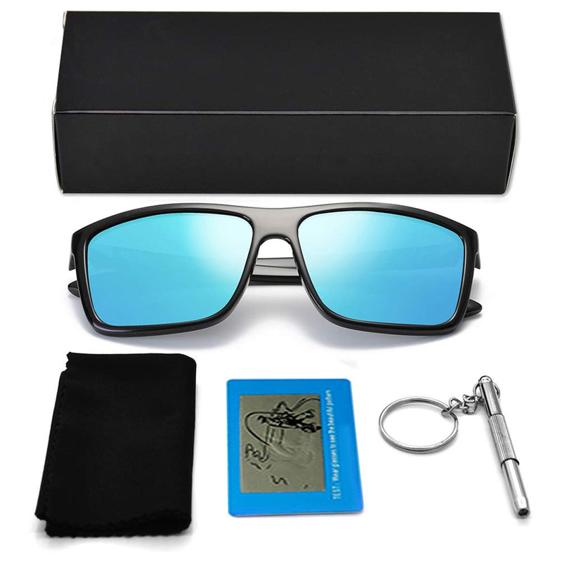 [Australia] - Polarized Sunglasses for Men Driving Mens Sunglasses Rectangular Vintage Sun Glasses For Men/Women Blue Lens/Black Frame 