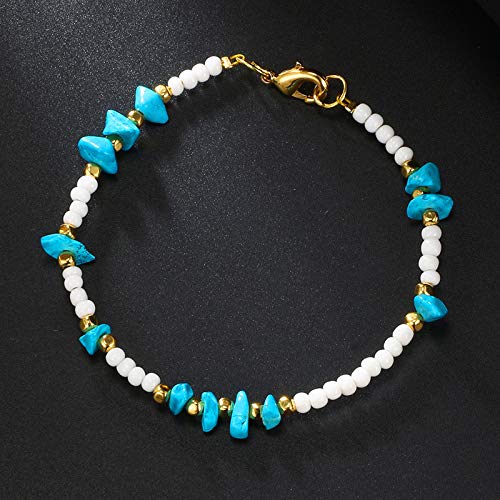 [Australia] - Aluinn Boho Ankle Chain Fashion White Beads Anklet Bracelet Irregular Stone Simple Foot Jewelry for Women and Teen Girls 