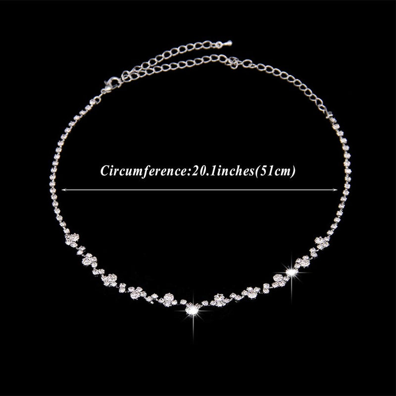 [Australia] - Unicra Bride Silver Bridal Necklace Earrings Set Crystal Wedding Jewelry Set Rhinestone Choker Necklace for Women and Girls (3 piece set - 2 earrings and 1 necklace)(NK070-1) 