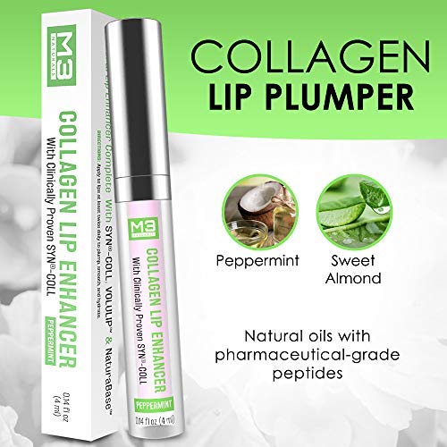 [Australia] - M3 Naturals Collagen Lip Enhancer Clinically Proven Natural Peppermint Lip Plumper for Fuller Softer Lips Increased Elasticity Reduce Fine Lines Hydrating Plump Gloss Lipstick 4ml 