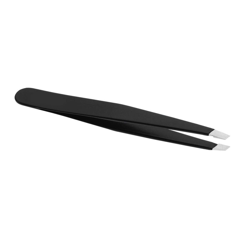 [Australia] - Eyebrow Tweezers Stainless Steel Facial Hair Removal Tweezers in Black Matte with Slanted Tip for Easy Plucking by AURAY 