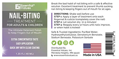 [Australia] - Nail-Biting Treatment for Kids & Adults (1.35 FL OZ), MADE IN USA | Prevent Thumb Sucking and Stop Nail Biting, Kick the Naughty Habit in 30 Days with Our Deterrent Polish by Essential Values 