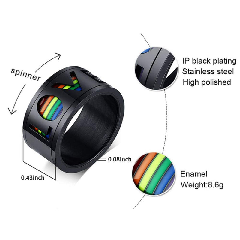 [Australia] - Nanafast Stainless Steel Love Enamel Rainbow LGBT Pride Rings Gay & Lesbian Spinner Ring LGBTQ Wedding Bands Size 7-12 Black 