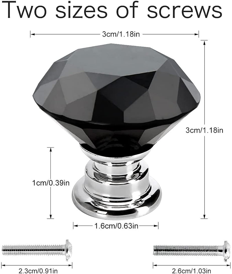 [Australia] - Akstore 6 Pcs Crystal Glass Cabinet Knobs 30mm Diamond Shape Drawer Kitchen Cabinets Dresser Cupboard Wardrobe Pulls Handles (30mm, Black) 30 mm 