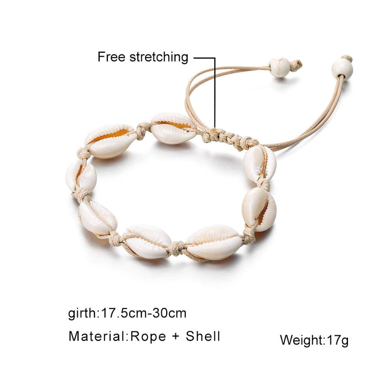 [Australia] - Fesciory Puka Shell Anklet for Women Summer Natural Cowrie Adjustable Ankle Bracelet, Handmade Boho Hawaiian Beach Seashell Jewelry for Girls A1:Shell Anklet Beige Rope 
