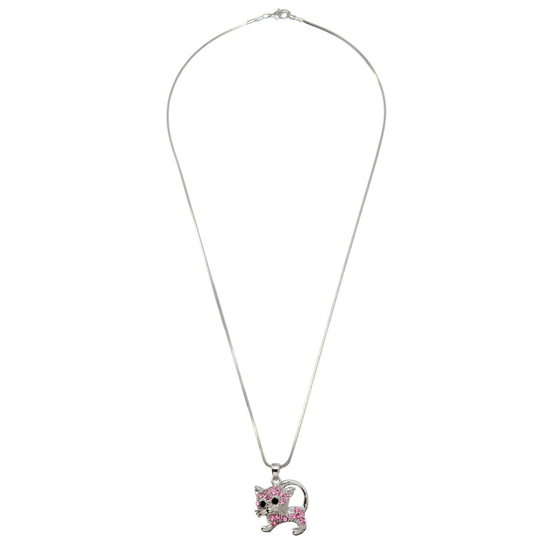 [Australia] - PammyJ Cat Necklace - Cat Necklace for Women and Girls with Pink Crystals, 17.5" 
