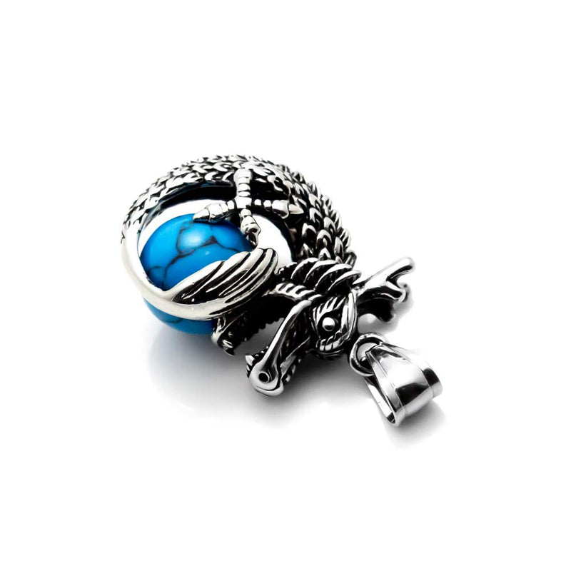 [Australia] - Heavstjer Punk Rock Stainless Steel Dragon Pendant Crystal Ball Necklace,24inches Link Chain Steel Dragon/Blue Crystal Ball 