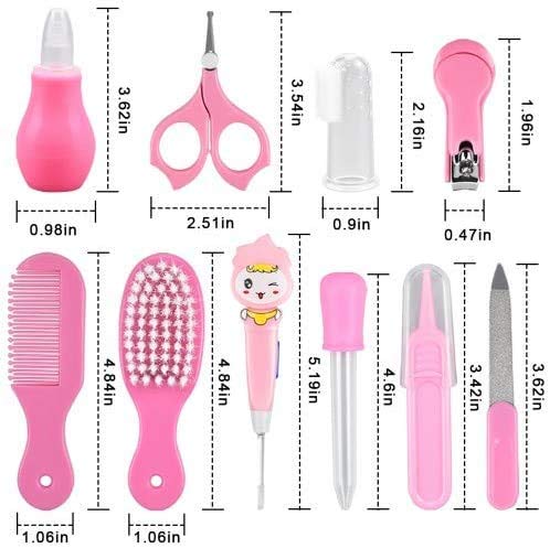 [Australia] - Pinsheng 10 PCS Baby Healthcare Grooming Kits, Newborn Baby Care Accessories, Safety Cutter Baby Nail Clipper Scissors Hair Comb Brush Nose Cleaner Safety for Toddler Infant Nursing Grooming(Pink) 