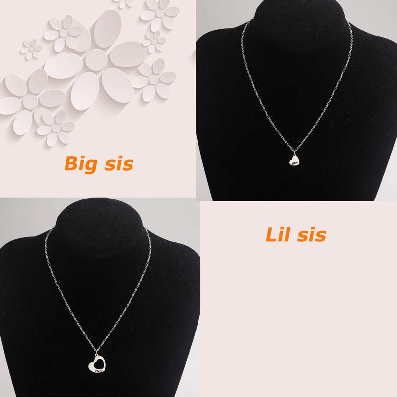 [Australia] - KUIYAI Sister Necklace for 2 Big Sister Little Sister Heart Pendant Necklace 2 sis necklace set silver 