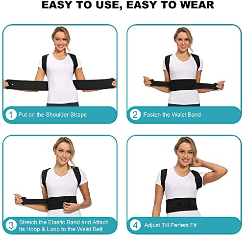 [Australia] - True Face Posture Corrector for Men, Women and Kids, Spine and Back Support, Relief Pain in Neck, Back and Shoulders, Adjustable and Breathable Back Brace Improves Posture Black M 