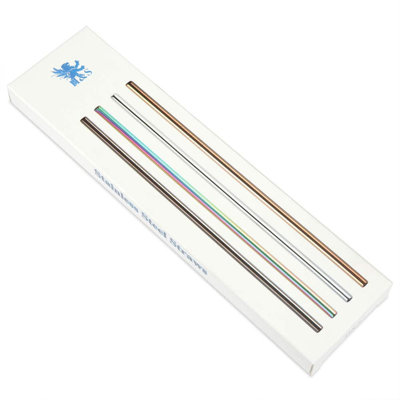[Australia] - H&S 8 Metal Straws Reusable Coloured Stainless Steel Drinking Straws 2 Cleaning Brush Cleaner for Smoothie Hot Drinks with Bag Rainbow 