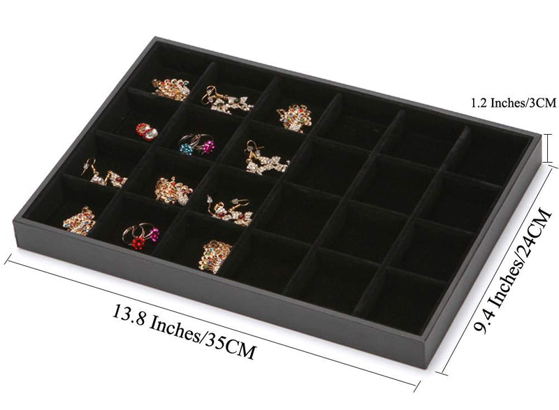 [Australia] - HongYunLA Black Velvet Stackable 24 Grid Jewelry Organizer Tray Removable Earring Necklace Bracelet Ring Organizer Storage Display Trays Jewelry Case Storage Showcase in Drawer 24 Grids 
