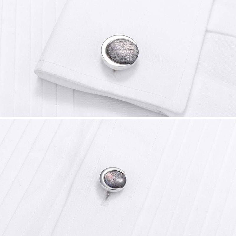 [Australia] - HAWSON Cufflinks and Tuxedo Shirt Studs Set for Men, Black Imitation Pearl Cufflinks for Men and Women Silver with Star Stone 