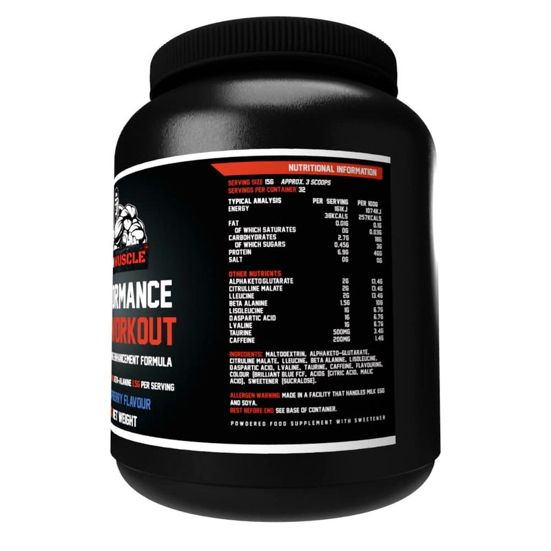 [Australia] - Performance Pre Workout, Ultimate Training Enhancement Formula with 200mg Caffeine, 6.9g Protein, Beta-Alanine and Amino Acids, Blue Raspberry, 500g 
