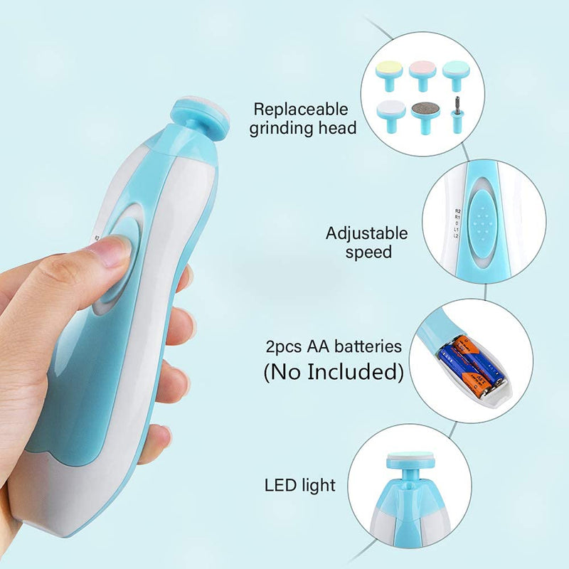 [Australia] - Baby Nail File, RIGHTWELL Electric Baby Nail Clipper with LED Front Light - Safe and Quiet, Baby Nail Trimmer with 6 Grinding Heads for Newborn, Infant Toddler Kids 