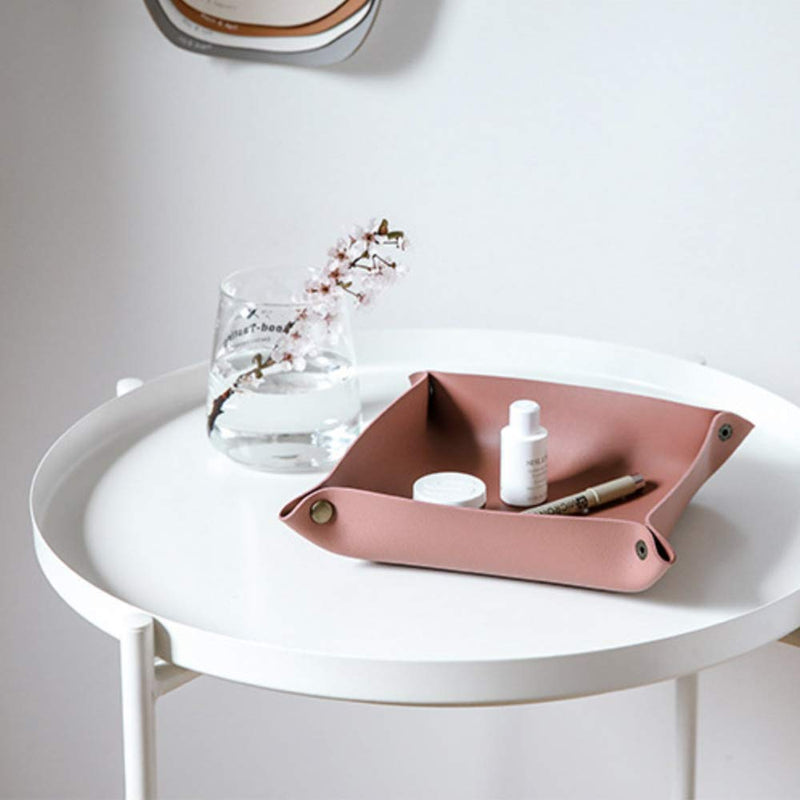 [Australia] - Leather Jewelry Tray Watch Coin Change Key Phone Catchall Valet Tray for Storage Nightstand Organizer (Pink) Pink 