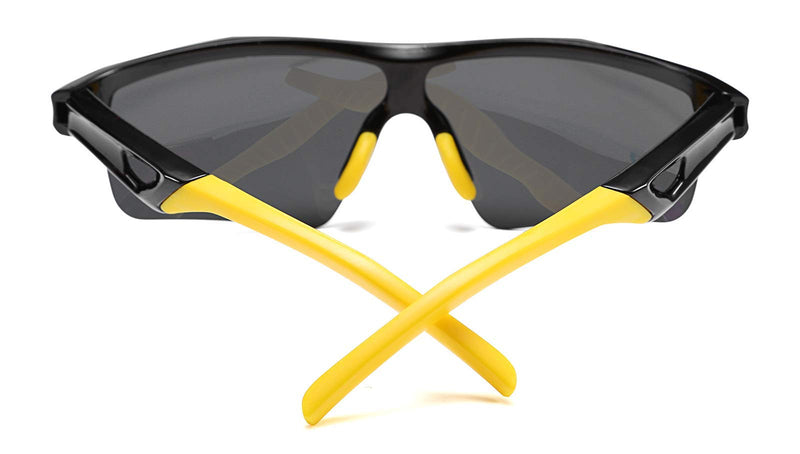 [Australia] - FEISEDY Kids Teens Sports Polarized Sunglasses TR90 Frame Boys Girls Cycling B2454 Black-yellow 125 Millimeters 