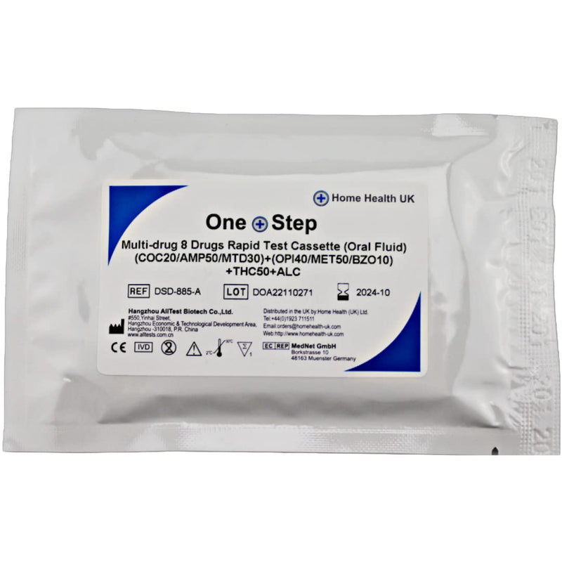 [Australia] - Saliva Drug Test - Testing Kit - 8 Drugs Tested - Cannabis, Cocaine, Amphetamine, Methamphetamine, Benzodiazepine, Methadone, Opiates & Alcohol 1 Test 