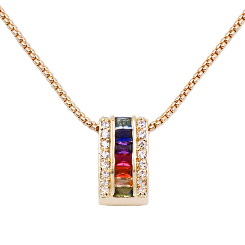 [Australia] - Lavencious Multicolor AAA CZ Necklace & Earrings Jewelry Set Trendy Cubic Zirconia Omega Clip Earring Cable Chain Gold Plated Multi Color Stone 