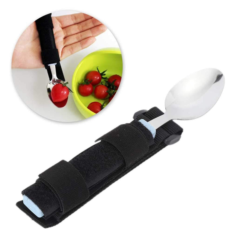 [Australia] - Easy Grip Eating Aids Spoon Adaptive Eating Utensils Rotating Stainless Steel Holder Silverware Set Elderly Care Spoon Arthritis Disabled Patient Dining Scoop Utensil with Auxiliary Strap 