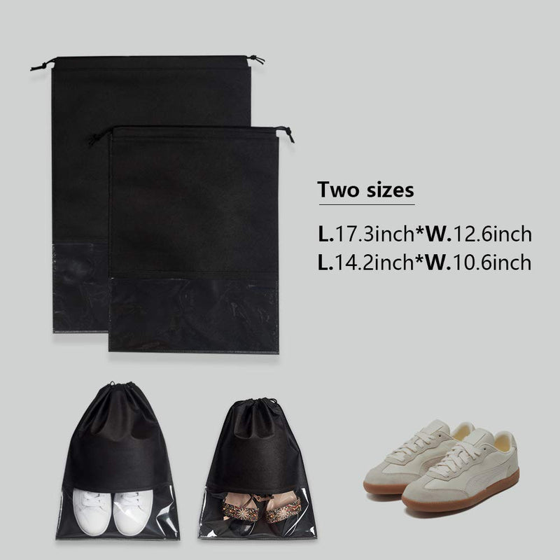 [Australia] - 18 PCS Travel Shoe Bags, Portable Shoes Pouch with Transparent, Black Non-Woven With Drawstring Shoes Storage Packing Pouch, Home Shoes Storage Organizers for Men and Women 