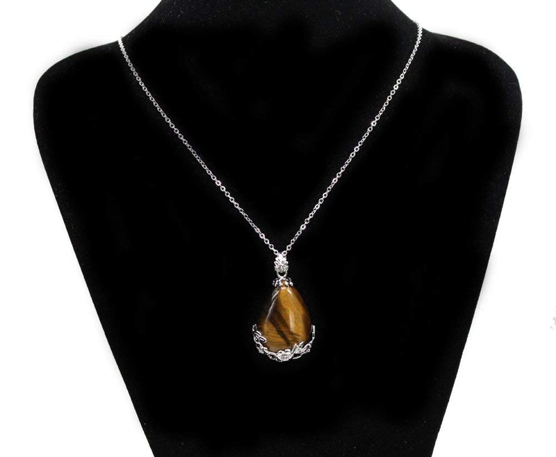 [Australia] - KISSPAT Teardrop Necklace Natural Crystal Stone Pendant on 20" Stainless Steel Chain… D-Tiger's eye 