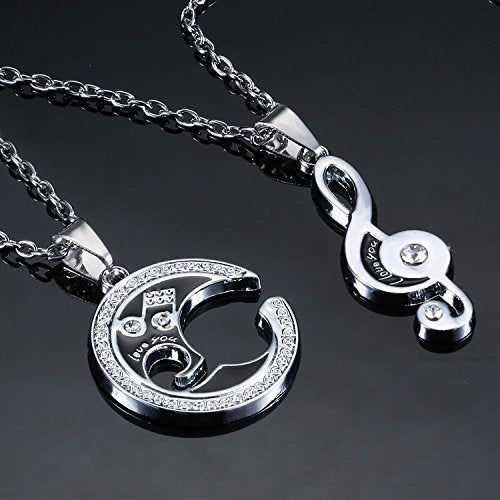[Australia] - Silver Couples Treble Clef Music Note Love You Forever Necklace Set of 2 Jewelry 
