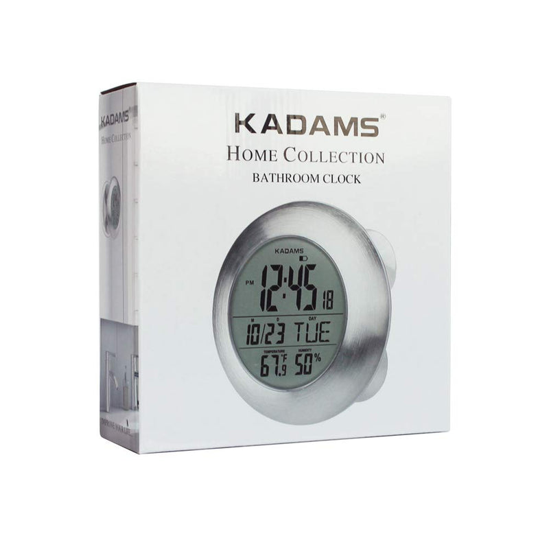 [Australia] - Kadams Bathroom Shower Digital Wall Clock - Kitchen Clock - Water Resistant Timer - Seconds Counter - Temperature & Humidity Display - Wall Calendar - Multiple Mounting Options (Silver) 