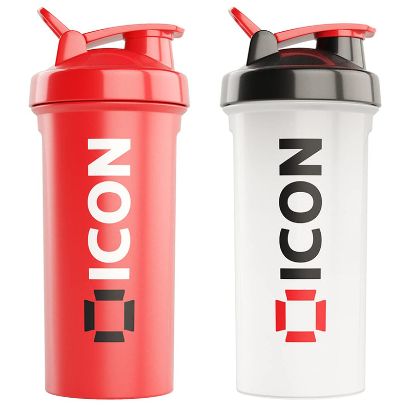 [Australia] - ICON Protein Shaker Bottle (Pack of 2), 100% Leak Proof 700ml Protein Shaker - Clear & Red Clear and Red 