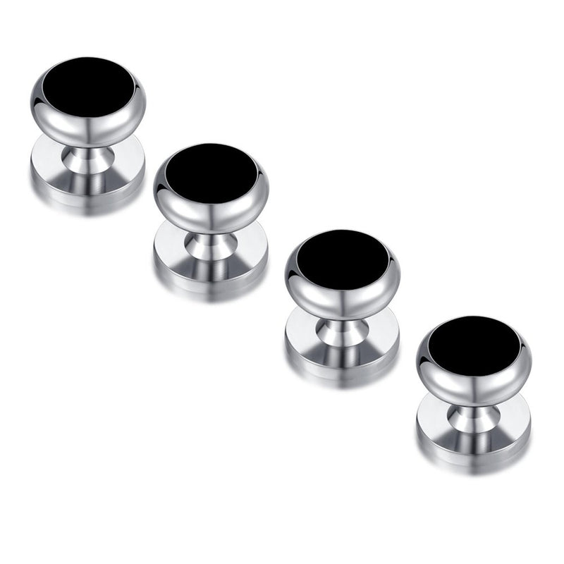 [Australia] - HONEY BEAR 6pcs Set Cufflinks and Studs Black Onyx for Men Shirts Tuxedo Gift 