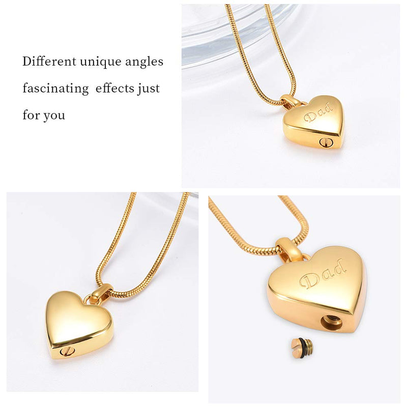 [Australia] - Heart Shape Urn Pendants Memorial Ash Necklace Stainless Steel Cremation Jewelry gold-dad 