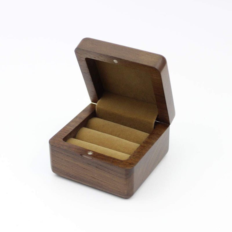 [Australia] - Black Walnut Wooden Engagement Double Ring Box, Solid Wood Square Double Rings Box for Wedding Ceremony Rings Storage 