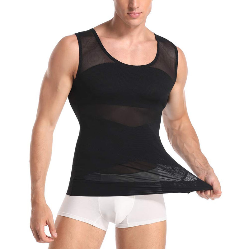 [Australia] - Joweechy Men Slimming Body Shaper Compression Vest Chest Tummy Control Shapewear Waist Trainer Girdle Belt Posture Corrector Tank Top D-black XL-XXL 