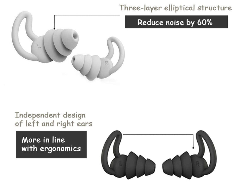 [Australia] - Reusable Safe Silicone Earplugs Noise Cancelling Ear Plugs for Sleeping (Reduce 40dB) High Fidelity Earplugs for Musicians Concerts Construction Motorcycle Shooting Sleeping (Gray) 