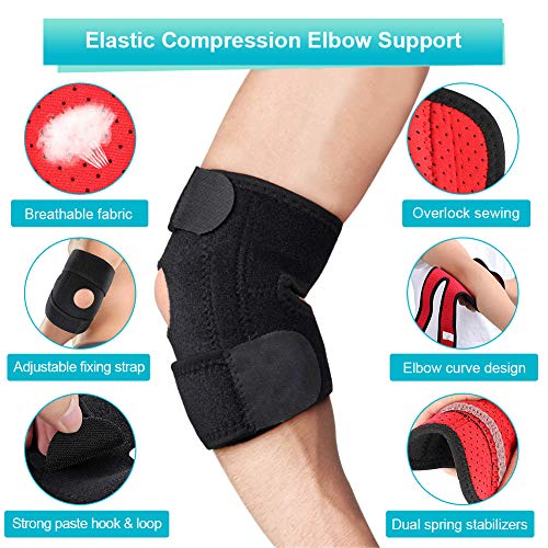 [Australia] - Tennis Elbow Brace for Golfers and Tendonitis, Compression Adjustable Elbow Support with Dual-Spring Stabilizer Arm Wrap Elbow Strap for Sprain, Joint Pain Relief, Tendonitis, Fits Men and Women 