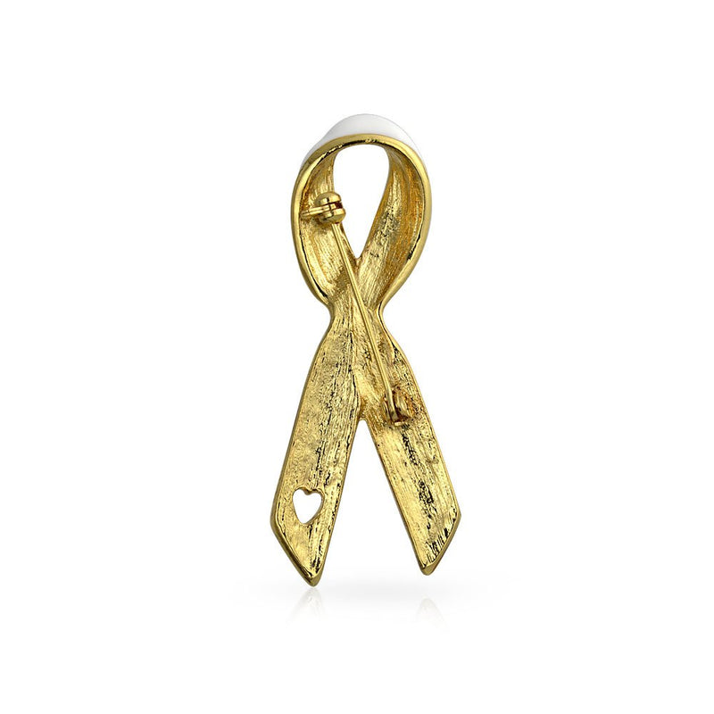 [Australia] - Bling Jewelry Open Heart Enamel Pink Ribbon Support The Cause Breast Cancer Survivor Brooch Pin for Women Silver Gold Plated White 