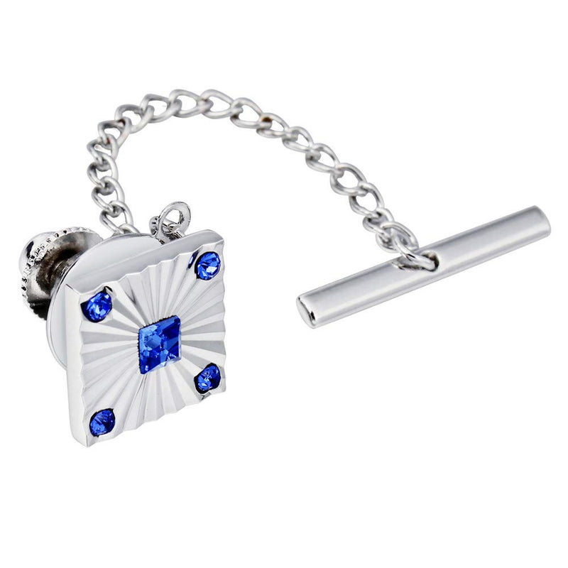 [Australia] - HAWSON Square Crystal Tie Tacks Clips Pins for Mens - Faceted Crystals in Rich, Swiss-Engraved Cutting Blue 