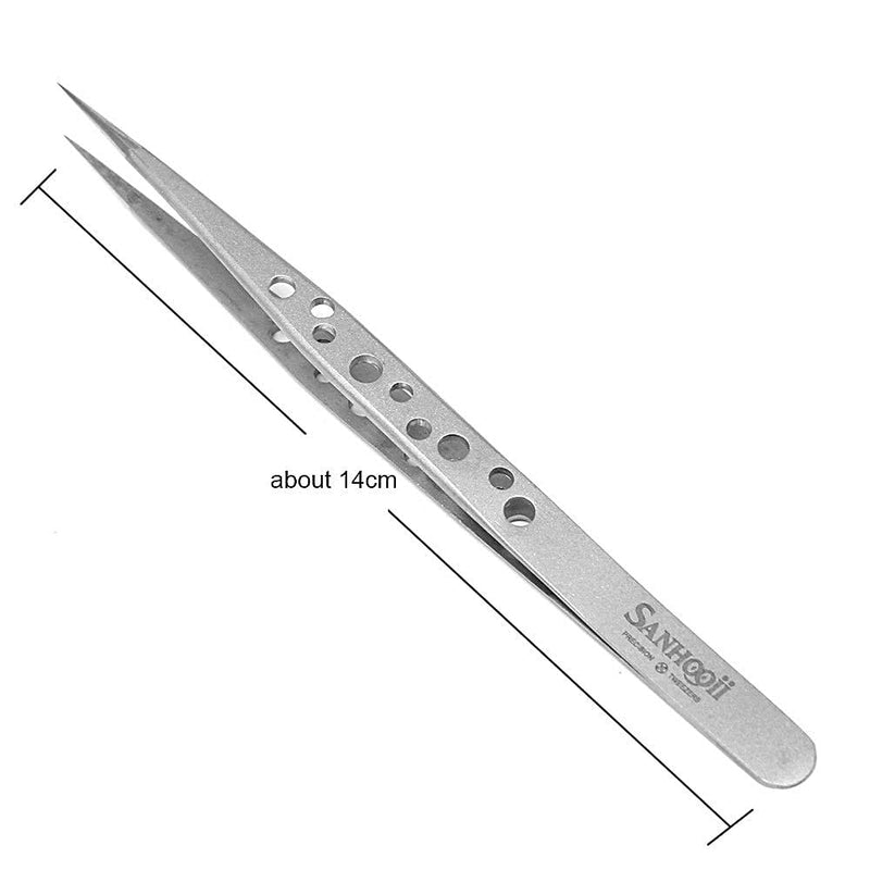 [Australia] - Sanhooii 4-Piece Tweezers Set Anti-Static Stainless Steel Precision ESD Tweezers 2 Straight 2 Curved for Tools for Electronics Jewellery Making Industry Grip Silver 