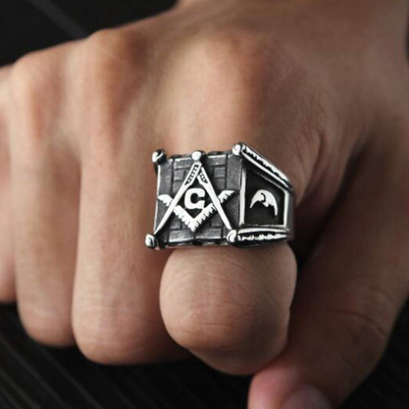 [Australia] - Jude Jewelers Stainless Steel Sun Moon Vintage Masonic Freemason Ring Grey 7 