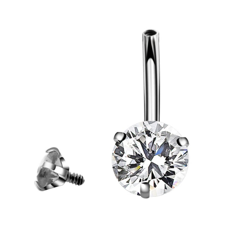 [Australia] - YHMM 14G Surgical Steel Belly Button Rings Round Cubic Zirconia Navel Barbell Stud Body Piercing 1 PC Internal Thread/12mm 